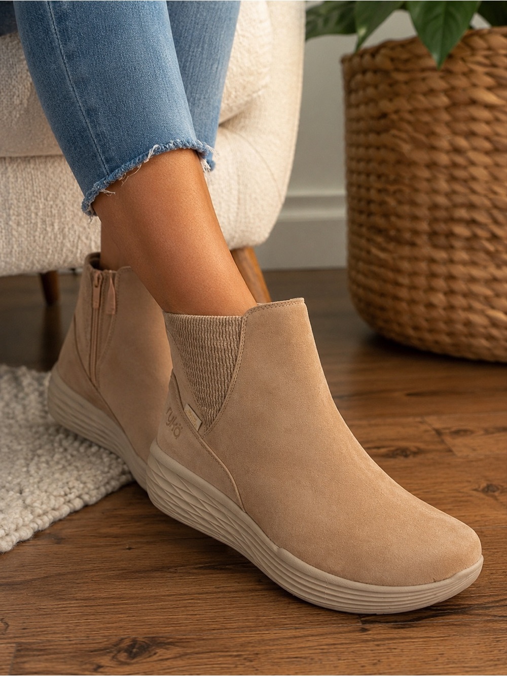 Ryka Tan Slip-On Side Zip Ankle Booties